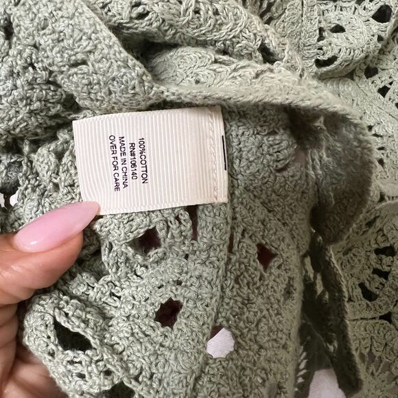 Boho Sage Crochet Knit Top Long Sleeve 100% Cotton Festival Peasant Blouse L - Picture 5 of 10